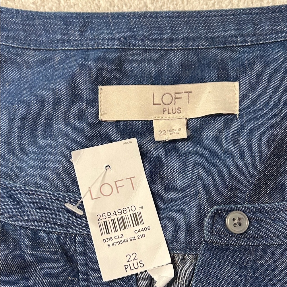 LOFT Blue Button-Down Dress - Picture 2 of 7